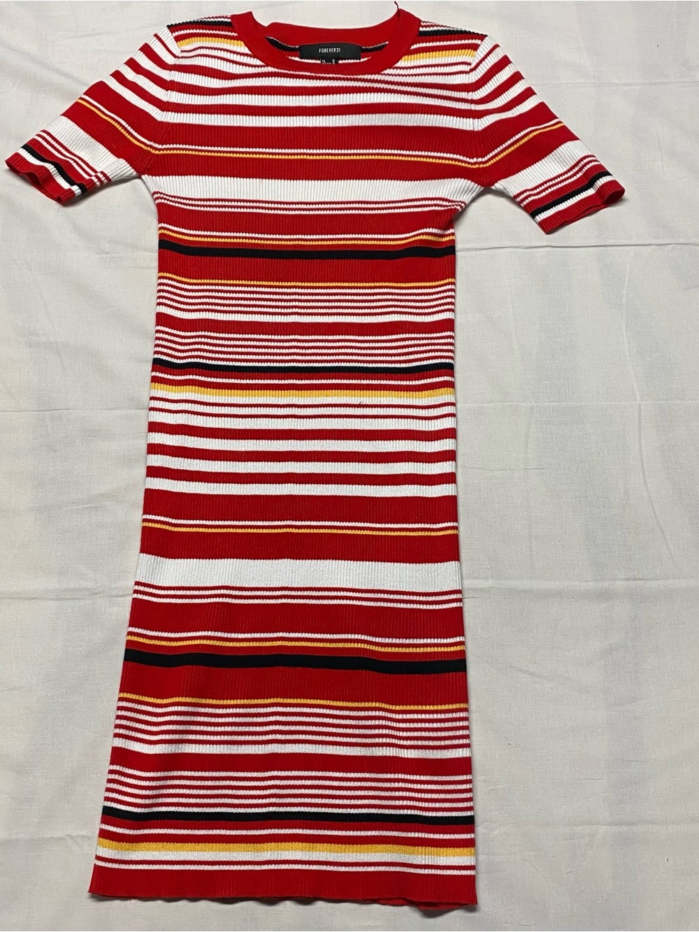 Forever 21 Red, White & Black Striped fitted Midi Knit Dress